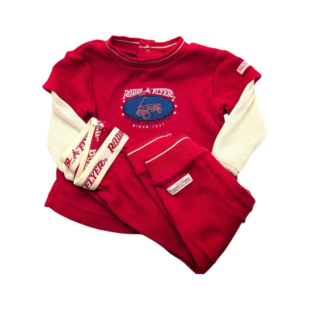 Vtg Y2K Radio Flyer 2 Piece Set 6/9 Months 9 Months Red Radio Outfitters Cozy
